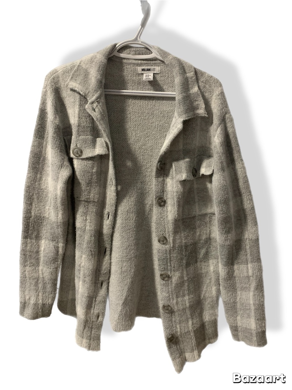 William Rast Light Gray Plaid Button-Up Wool Shacket